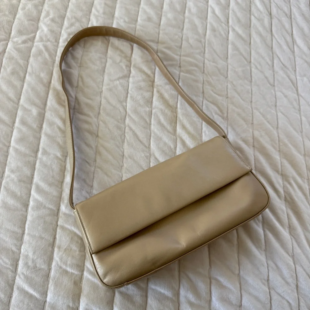 Vintage Preston & York cream ivory genuine leather purse shoulder bag minimalist - Picture 2 of 9